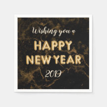 Happy New Year Gold Foil Balloons Marble Black