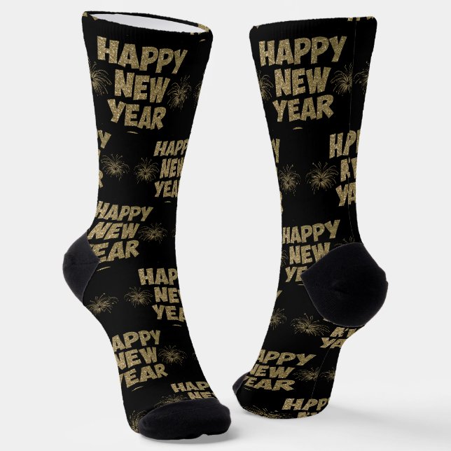 Happy New Year Gold Glitzer auf Black Socken (Gewinkelt)