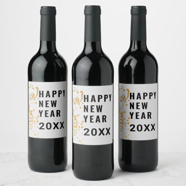Happy New Year Gold Glitzer Confetti Custom Jahr Weinetikett (Flaschen)