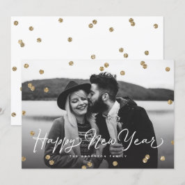 Happy New Year Gold Glitzer Confetti Dots Feiertagskarte