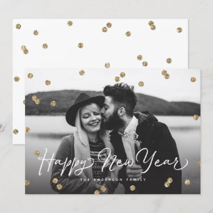 Happy New Year Gold Glitzer Confetti Dots Feiertagskarte
