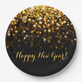 Happy New Year Gold Glitzer Glitzern Silvester Pappteller