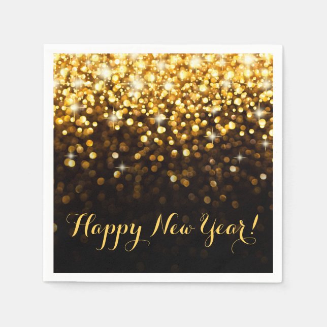 Happy New Year Gold Glitzer Sparkle Silvester Serviette (Vorderseite)