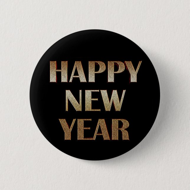 Happy New Year Gold Metallic Text Image Button (Vorderseite)