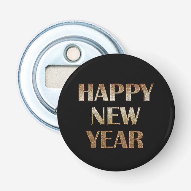 Happy New Year Gold Metallic Text Image Flaschenöffner (Vorderseite)