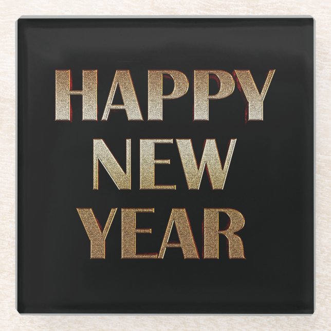 Happy New Year Gold Metallic Text Image Glasuntersetzer (Vorderseite)