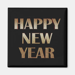 Happy New Year Gold Metallic Text Image Magnet