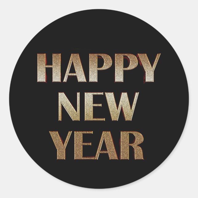 Happy New Year Gold Metallic Text Image Runder Aufkleber (Vorderseite)