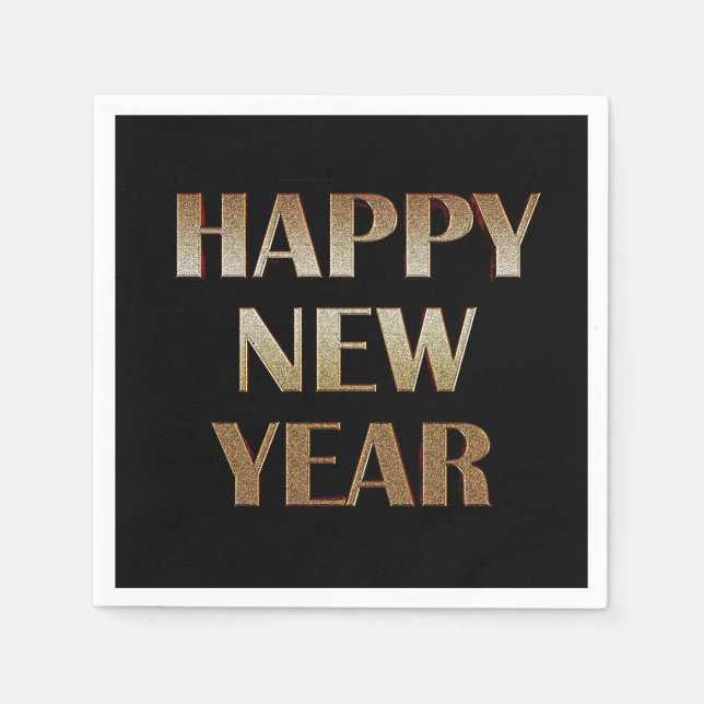 Happy New Year Gold Metallic Text Image Serviette (Vorderseite)