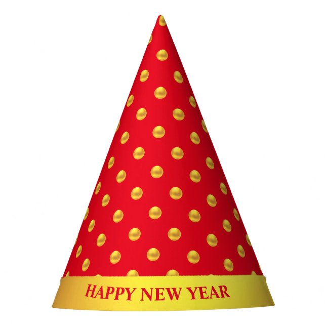 Happy New Year & Gold Polka Dots Partyhütchen (Vorderseite)