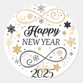 Happy New Year Gold Snowflake Runder Aufkleber