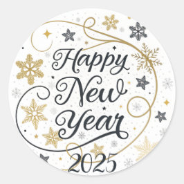 Happy New Year Gold Snowflake Runder Aufkleber