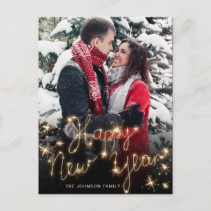 Happy New Year Gold Sparkle Script FOTO Gruß Postkarte