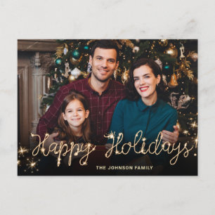 Happy New Year Gold Sparkle Script FOTO Gruß Postkarte