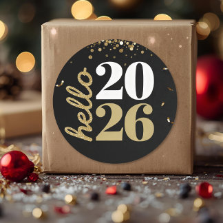 happy new year gold sparkles runder aufkleber