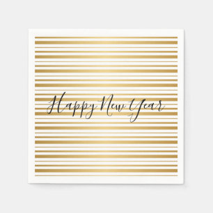 Happy New Year Gold Striped Muster Urlaub Napkin Serviette