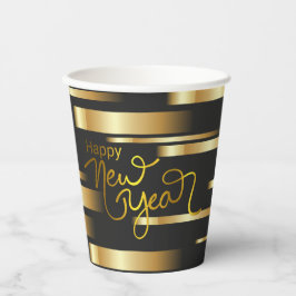 Happy New Year Gold Striped Pappbecher