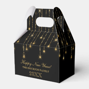 Happy New Year Gold und Black String Lights Geschenkschachtel