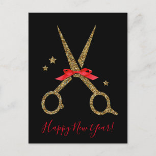 Happy New Year - Golden Hair SALON-Schere Postkarte