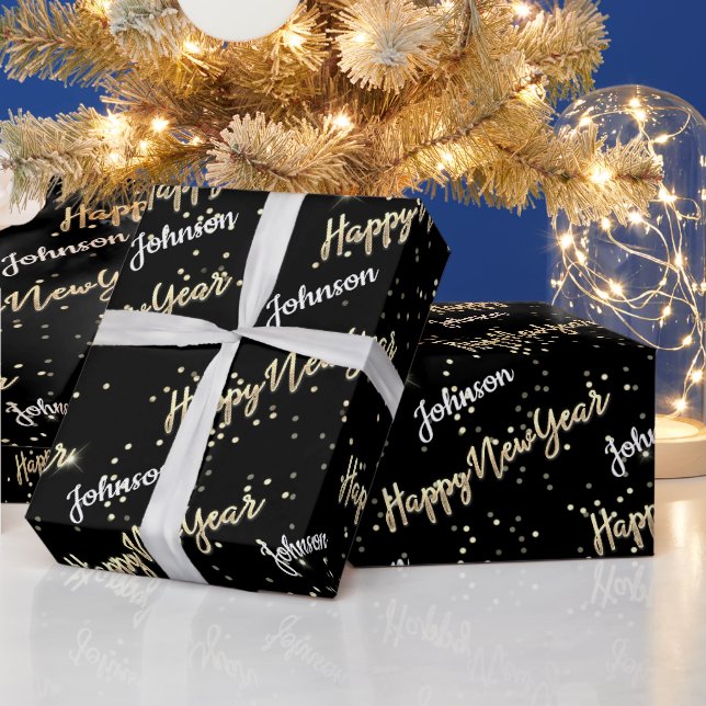 Happy New Year Golden Script Individuelle Name Bla Geschenkpapier (Feiertage)