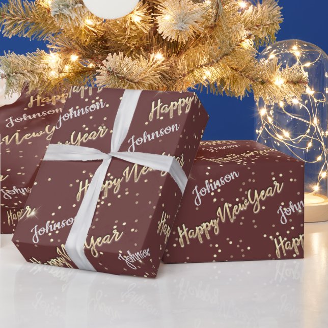 Happy New Year Golden Script Individuelle Name Bro Geschenkpapier (Feiertage)