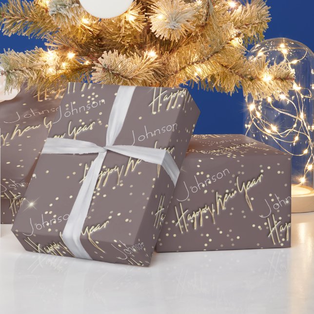 Happy New Year Golden Script Individuelle Name Bro Geschenkpapier (Feiertage)