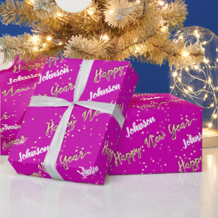 Happy New Year Golden Script Individuelle Name Pin Geschenkpapier