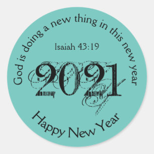 Happy New Year GOTT MACHT NEUES 2021 Aqua Runder Aufkleber