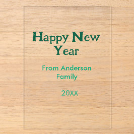 Happy new year green add family name year simple  acryleinladungen