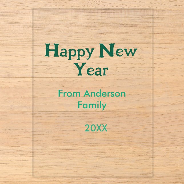 Happy new year green add family name year simple  acryleinladungen (Vorderseite)