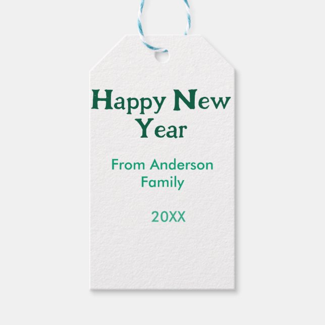Happy new year green add family name year simple  geschenkanhänger (Vorderseite)