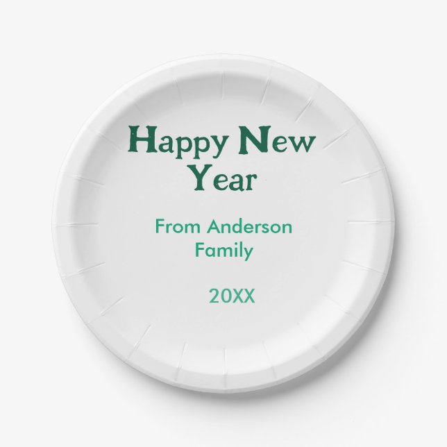 Happy new year green add family name year simple  pappteller (Vorderseite)