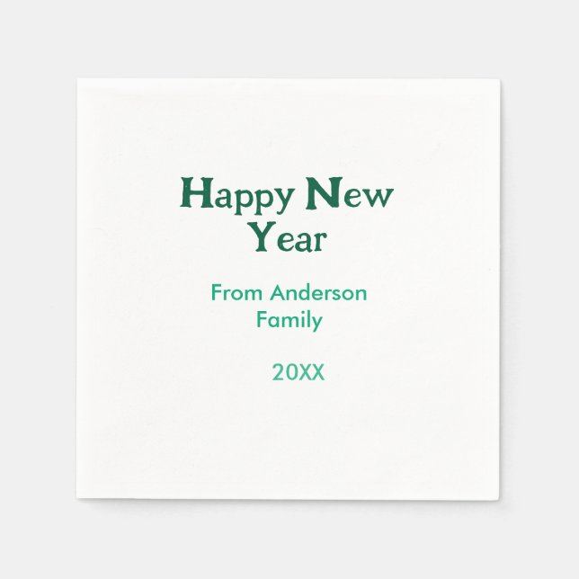 Happy new year green add family name year simple  serviette (Vorderseite)