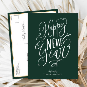 Happy New Year Green Script Modernes Non-Foto Feiertagspostkarte