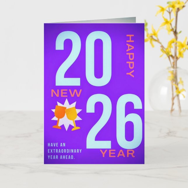 Happy New Year Greeting Card – Festive Holiday Karte (Gelbe Blume)