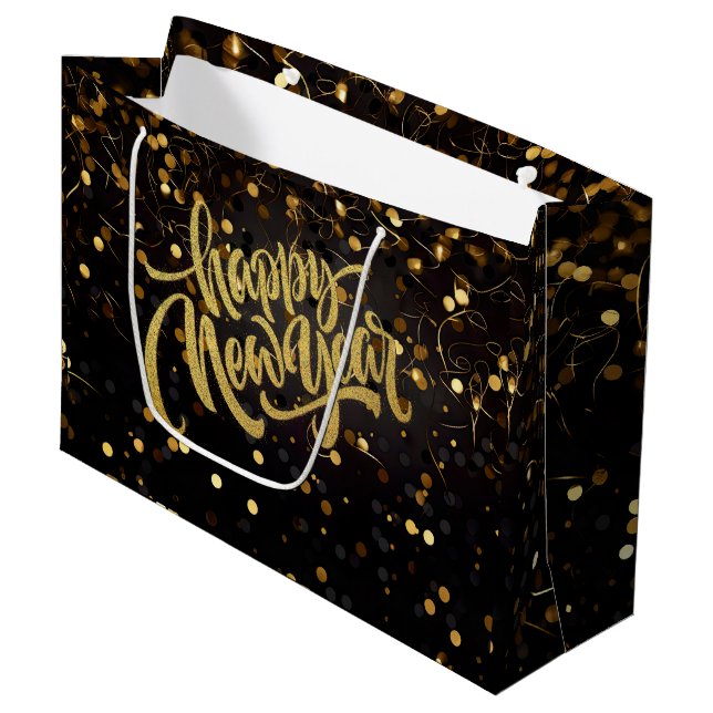 Happy New Year Große Geschenktüte (Vorderseite Schrägansicht)