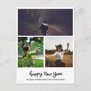 Happy New Year Handwriting Script Drei Fotos Feiertagspostkarte