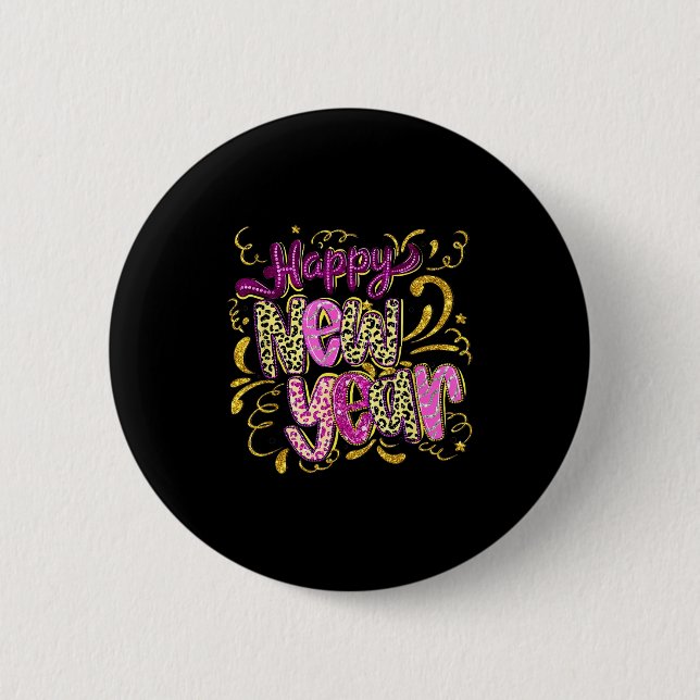 Happy New Year Hello 2026 Retro Leopard  Button (Vorderseite)