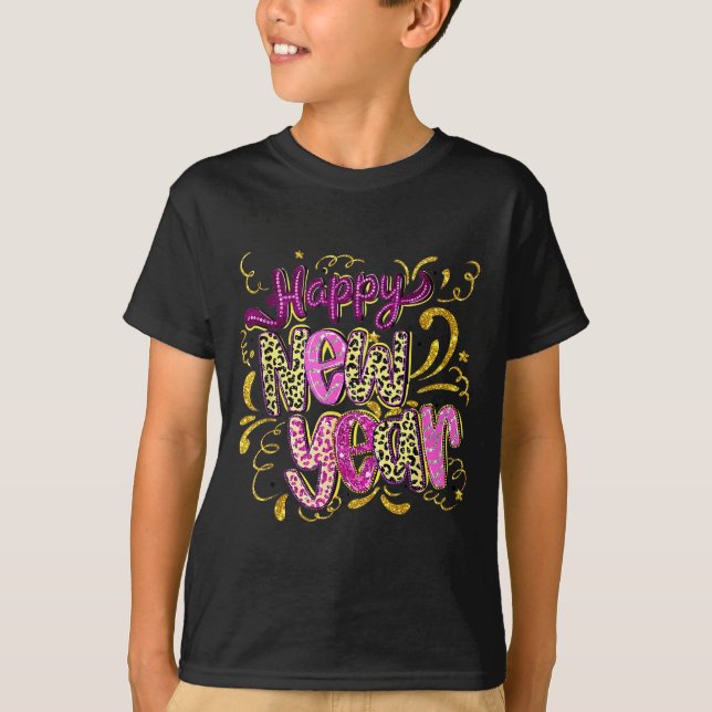 Happy New Year Hello 2026 Retro Leopard  T-Shirt (Vorderseite)