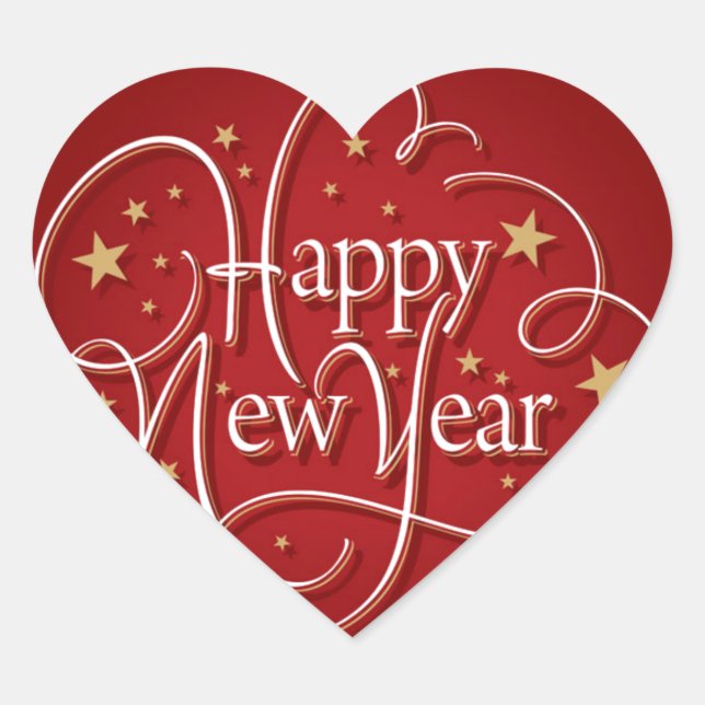 Happy New Year Herz-Aufkleber (Vorderseite)