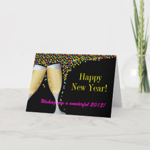Happy New Year I Champagne Brillen Grußkarte Feiertagskarte