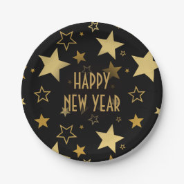 Happy New Year Imitats Golden Stars Pappteller