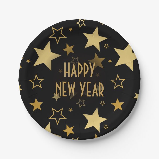 Happy New Year Imitats Golden Stars Pappteller (Vorderseite)