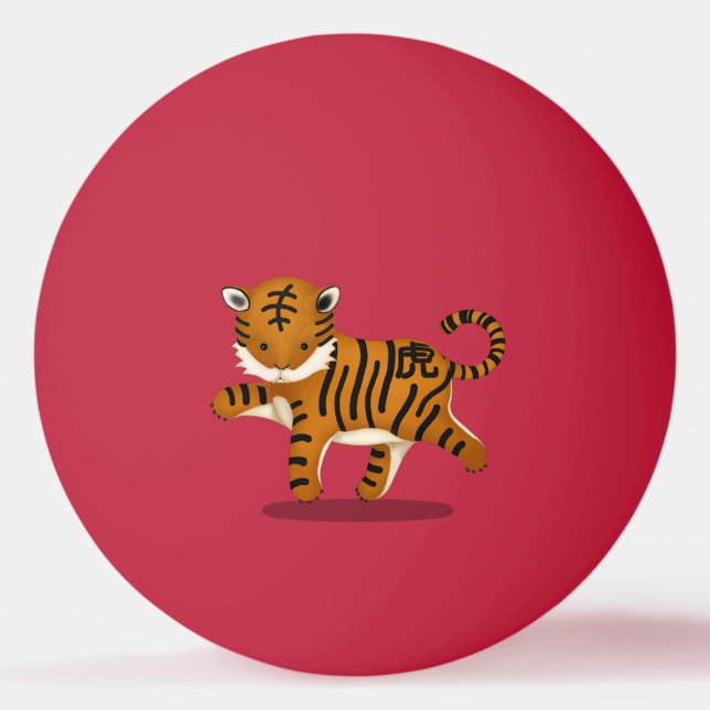 "Happy New Year" in Chinesisch 2022 Tiger Rot Tischtennisball (Vorderseite)