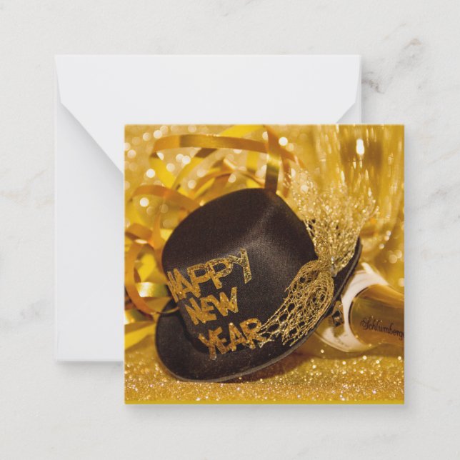 Happy New Year in Gold und Schwarz Mitteilungskarte (Vorderseite)