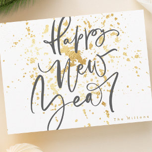 Happy New Year in grauem handgeschriebenem Text Postkarte