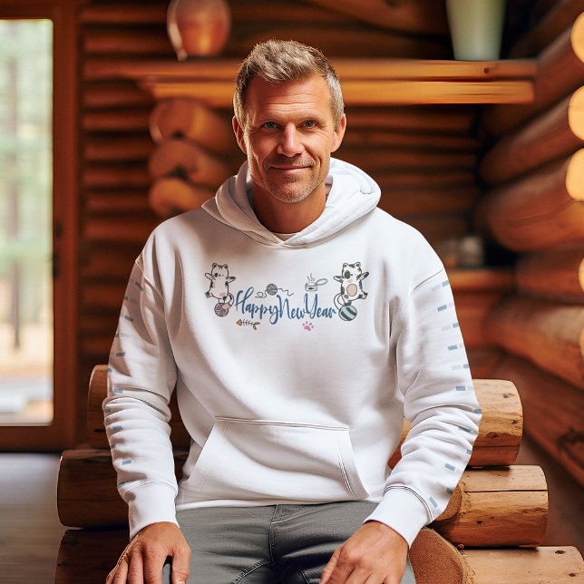 Happy New Year Kittens Hoodie (Happy New Year Between Kittens Balanced On A Yarn Hoodie)