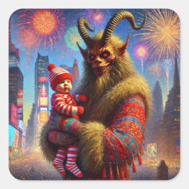 Happy New Year Krampus Quadratischer Aufkleber