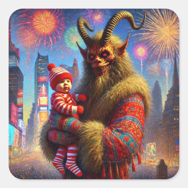 Happy New Year Krampus Quadratischer Aufkleber (Vorderseite)