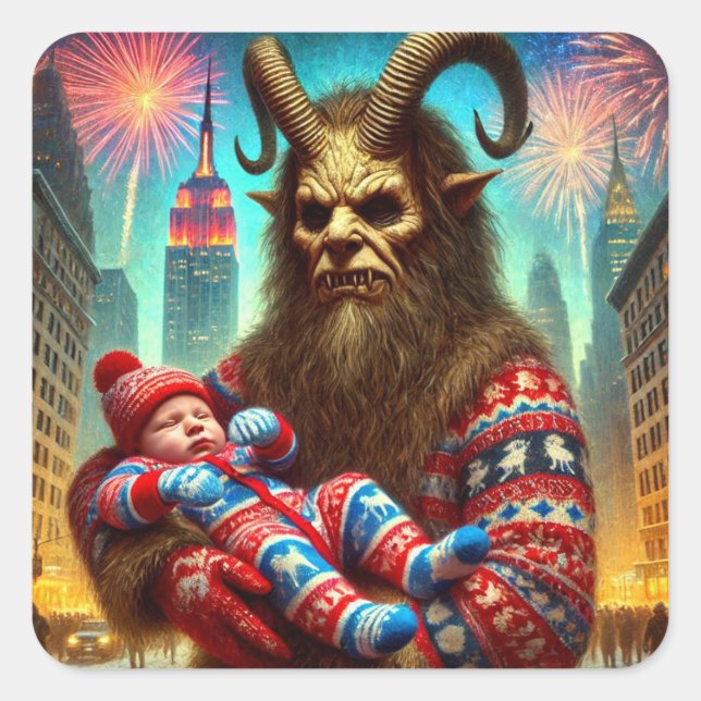 Happy New Year Krampus Quadratischer Aufkleber (Vorderseite)